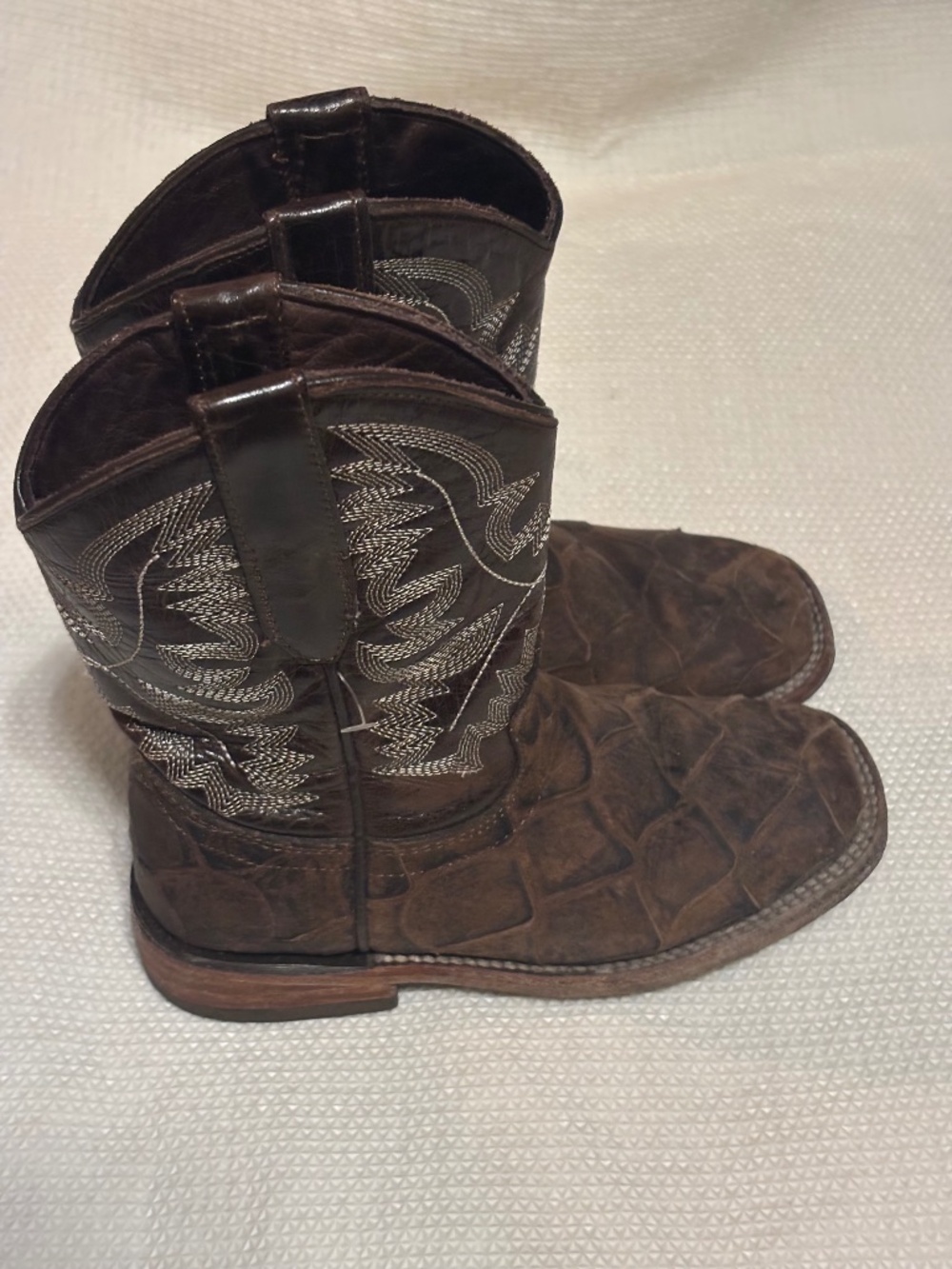 Hometown Toddler Western Leather Boots Square Toe Brown Sz US 12